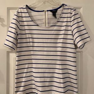Jules & Leopold White Striped Fitted Zip Top sz L